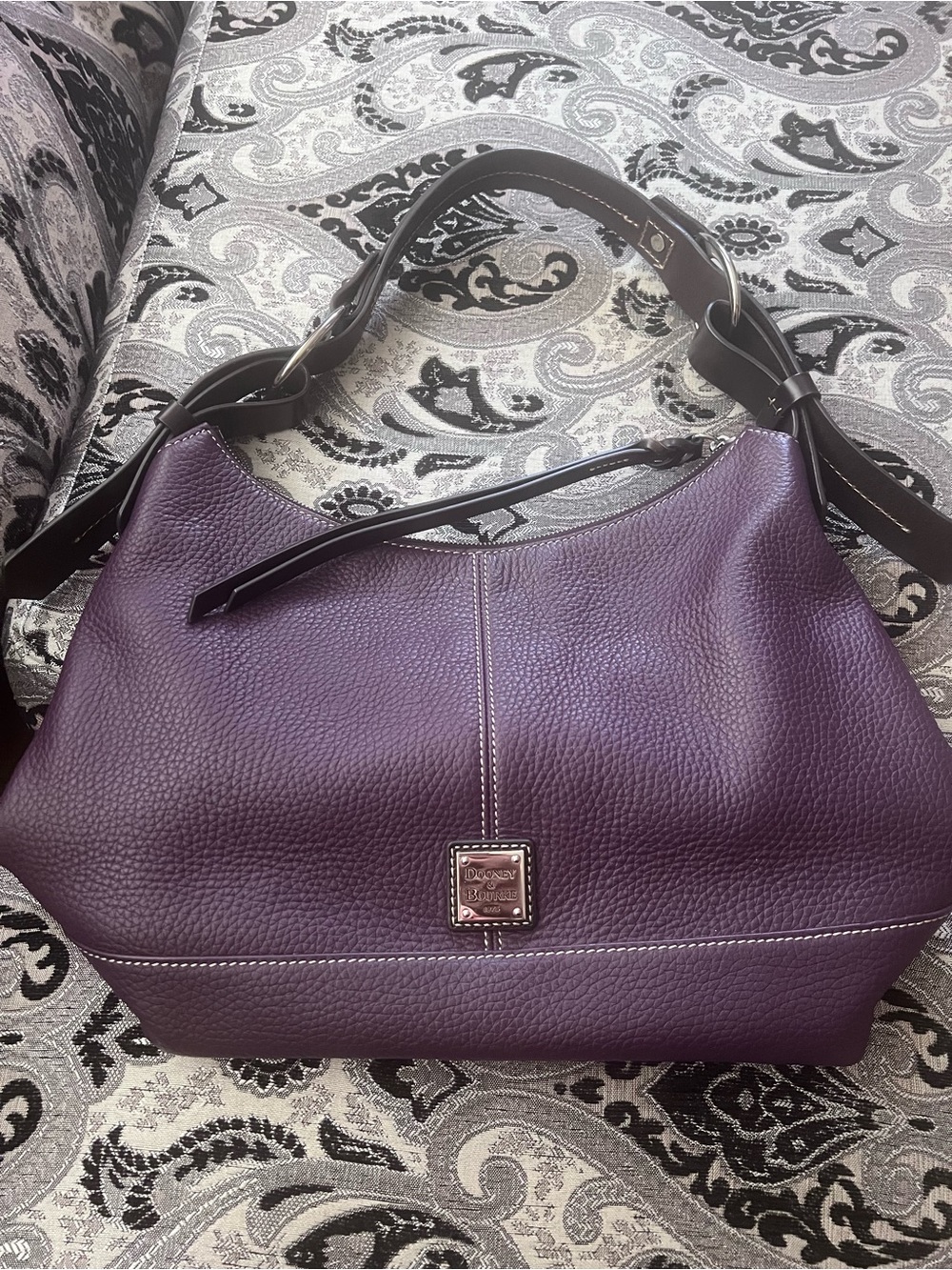 Dooney & Bourke Purple Pebble Leather Hobo Shoulder Bag with Black Strap